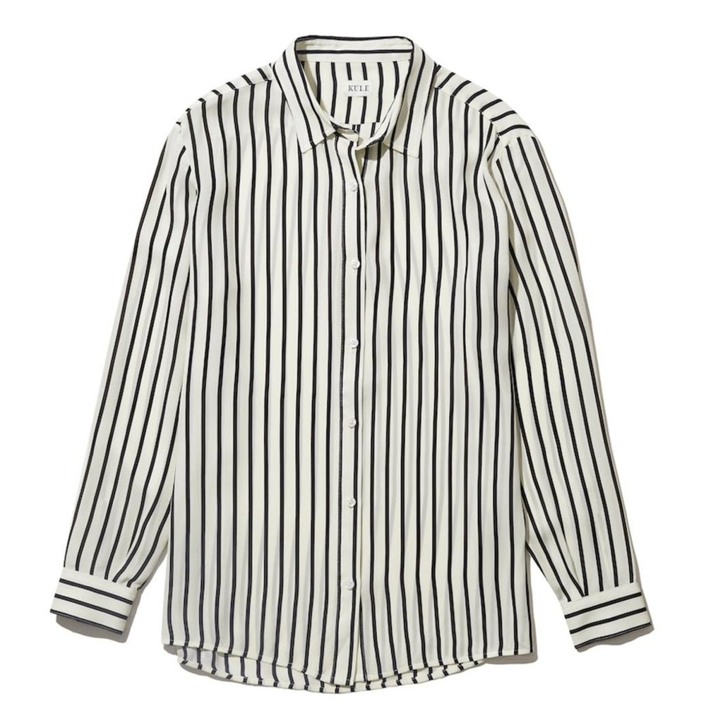 KULE PONZA 100% SILK SHIRT Black and White STRIPE Womens Size XSmall